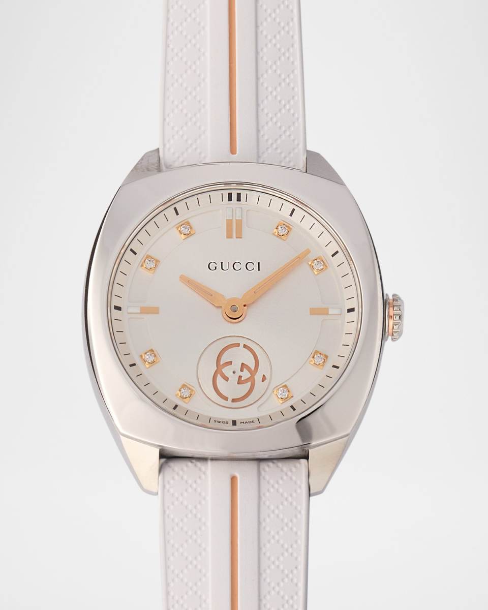 29mm Gucci Interlocking Diamond Watch with Rubber Strap, White